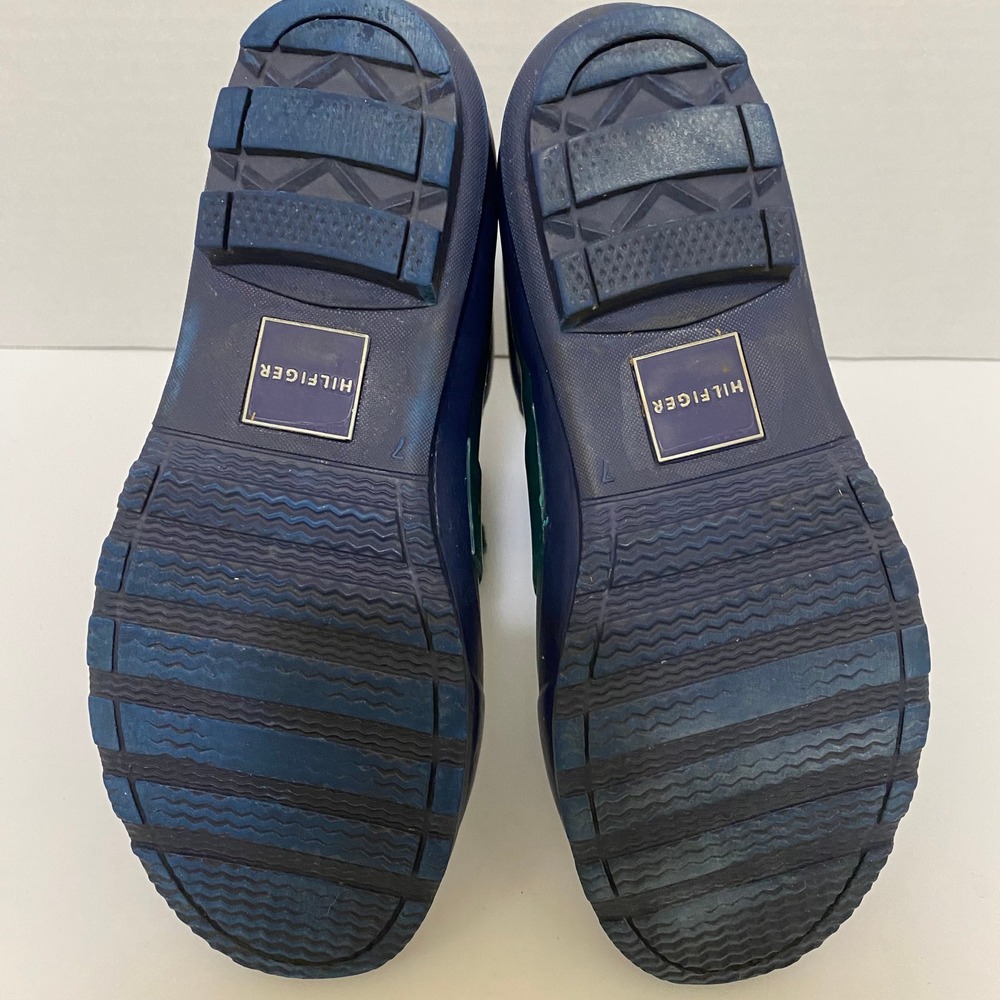 Tommy Hilfiger Gorpcore Rain Boots Women Size 7 Green Navy Lace Up Waterproof - Picture 7 of 7